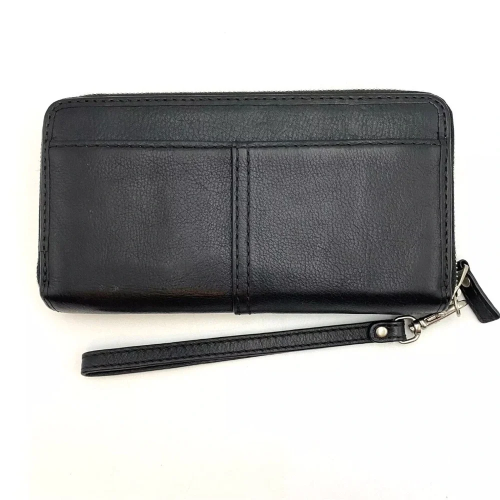 FOSSIL Black Cowhide Leather Clutch Wallet Keyhole Zip Around 8"x4.25" - Picture 2 of 9